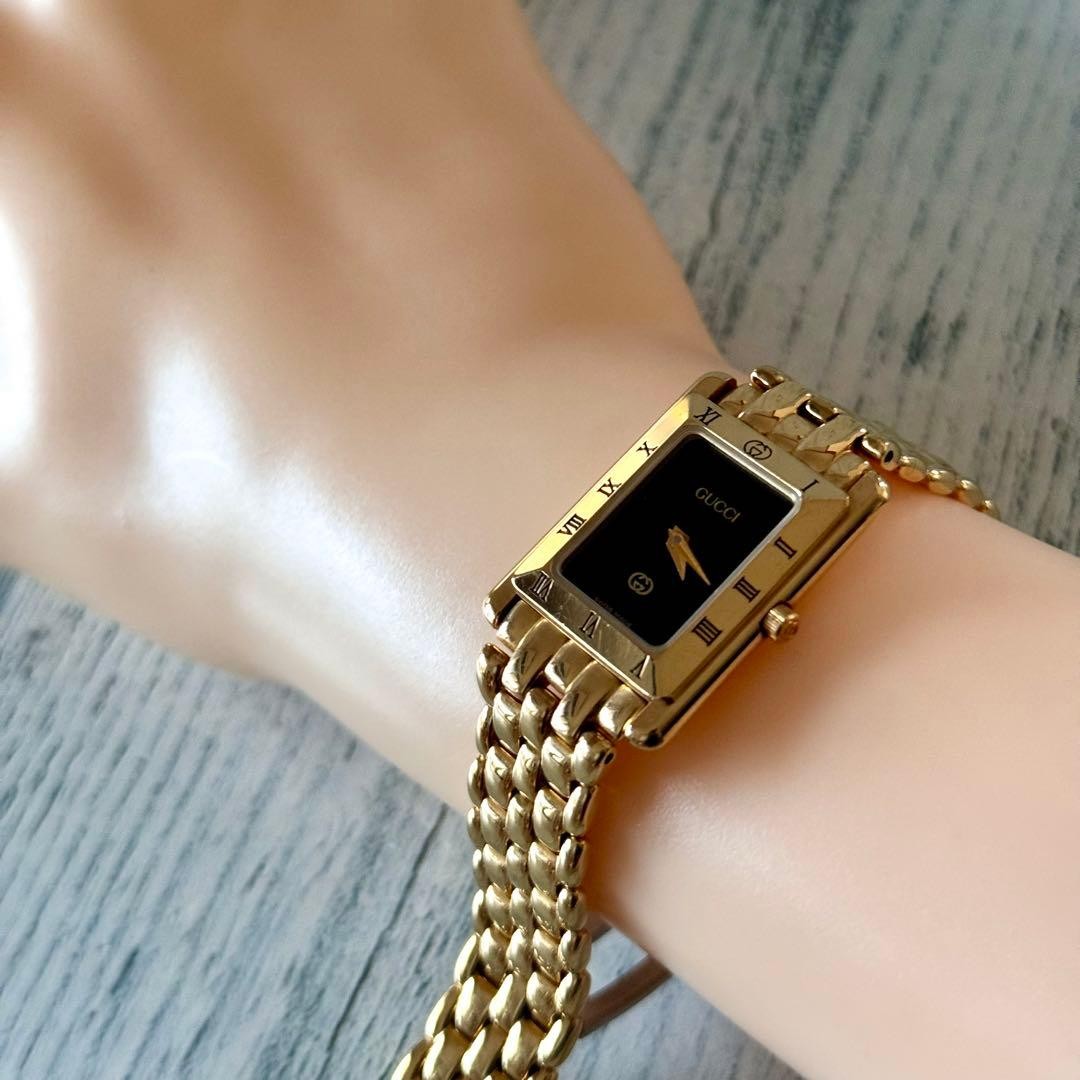GUCCI 4200L Watch Black Gold Square Timepiece Genuine Authentic Vintage