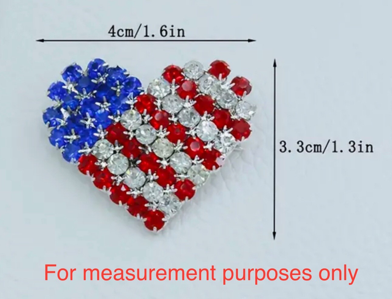HEART US FLAG LARGE BROOCH PIN PATRIOTIC USA RED WHITE BLUE RHINESTONE BLING