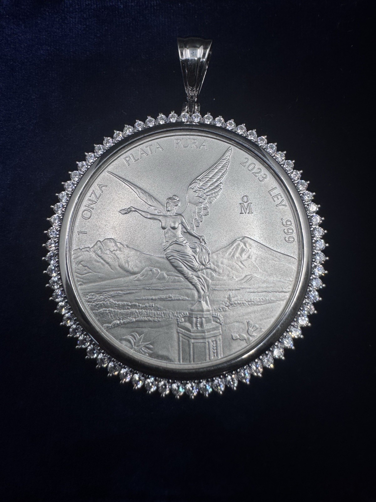 1oz 999 Libertad Centenario Coin with 925 Sterling Silver Bezel CZ Stone Pendant