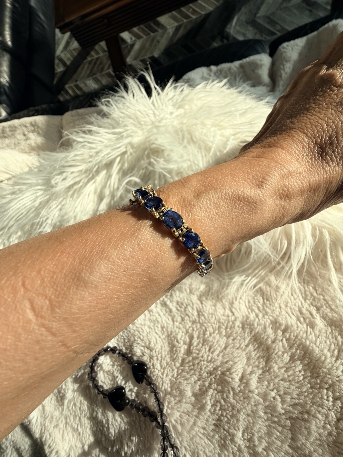 21.25ct Natural Blue Sapphire Tennis Bracelet 14K Yel Gold 25 Oval Stones 7.25”