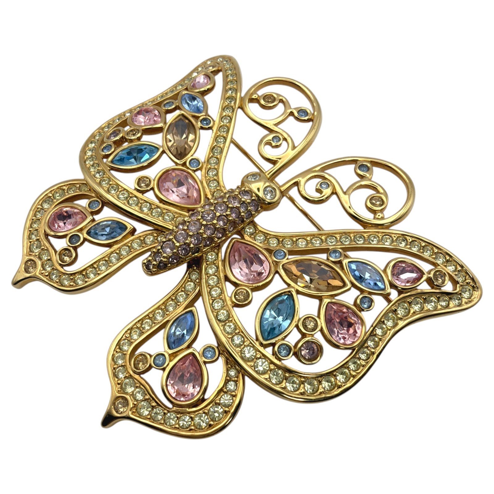 SWAROVSKI 85mm Large Butterfly Pin Brooch Gold Tone Multi Color Crystal