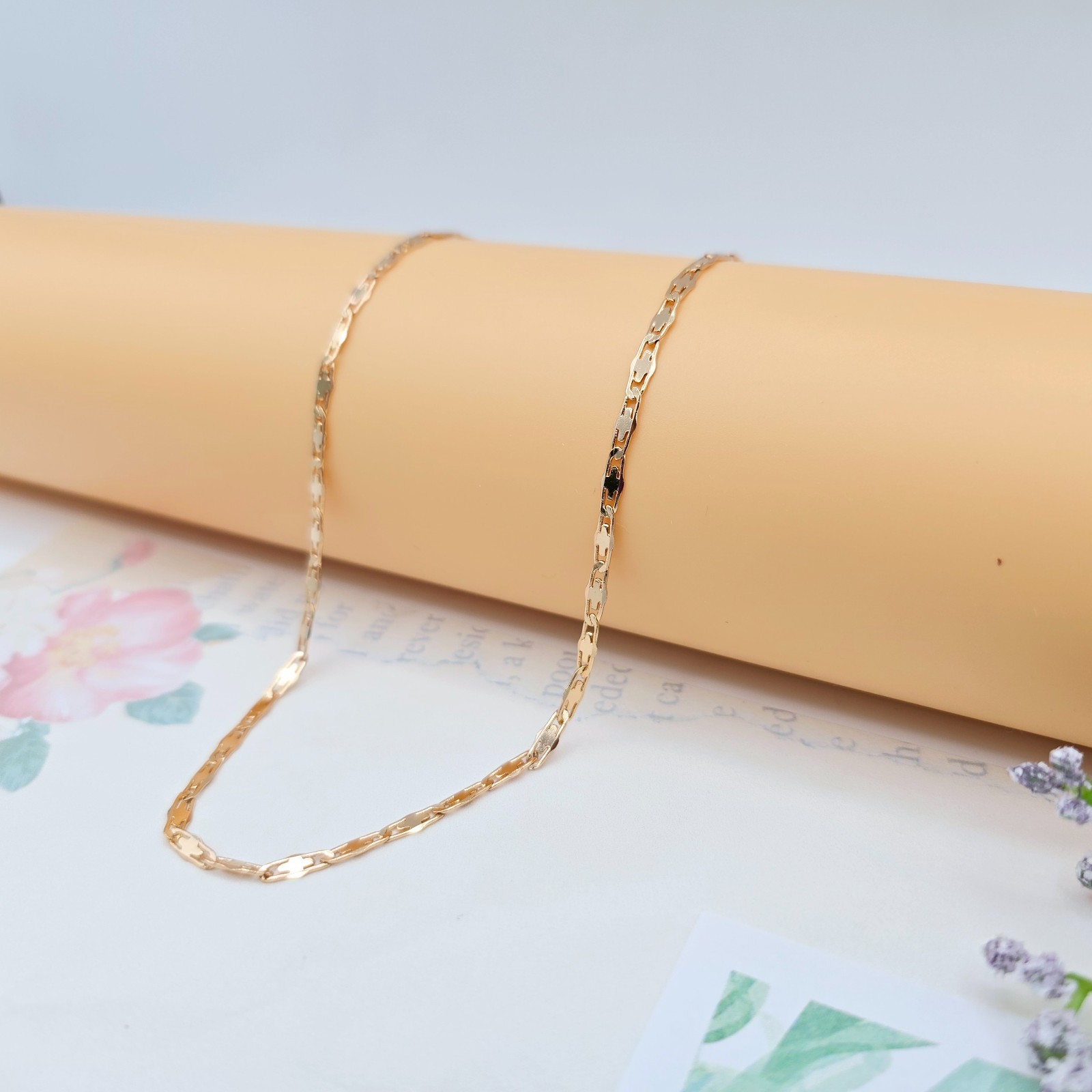 45+5cm Adjustable, XPNL0057 “Rose Gold Flat Geometric Link Necklace for Women