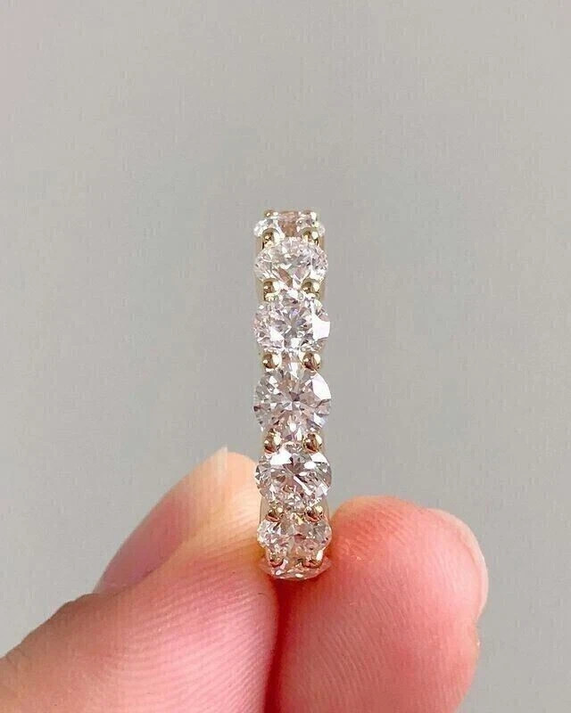 Fine Diamond Eternity Band 5 Carat Lab Grown Round Cut 14k Rose Gold VVS E F CVD