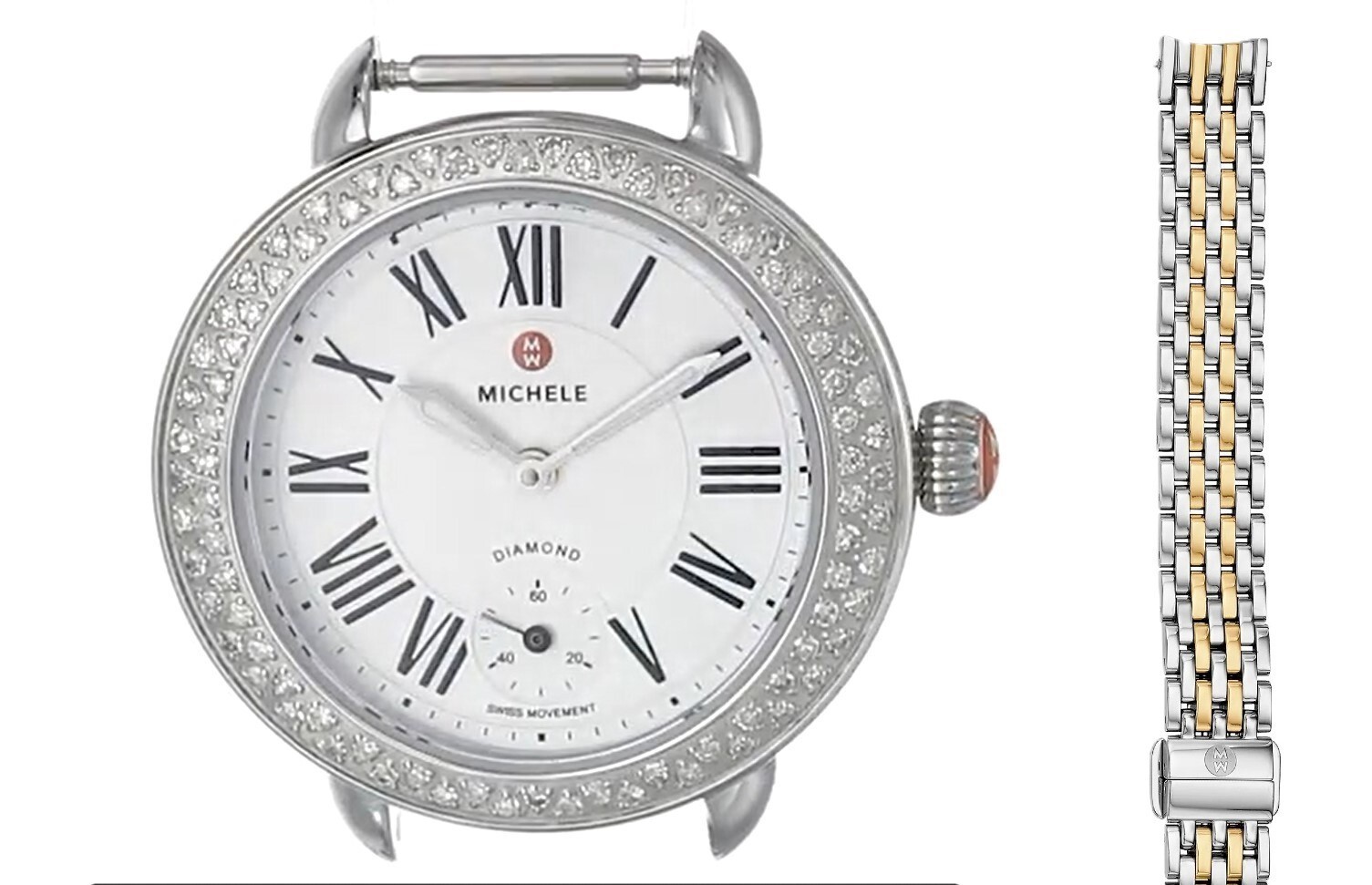 New Michele Serein 12 mm Petite Diamond Watch Two Tone Bracelet MW21E01A1025