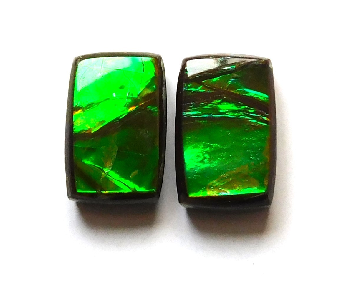 5.05 Cts Natural Ammolite (9.9mmx6.4mm each) Loose Cabochon Match Pair NA53