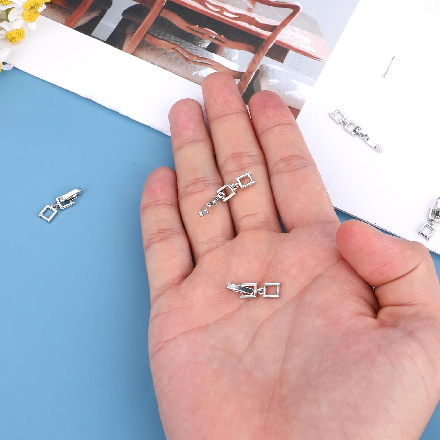 6 Pcs Silver Watch Extender Clasp Fold over Clasp Necklace Bracelet Extenders fo