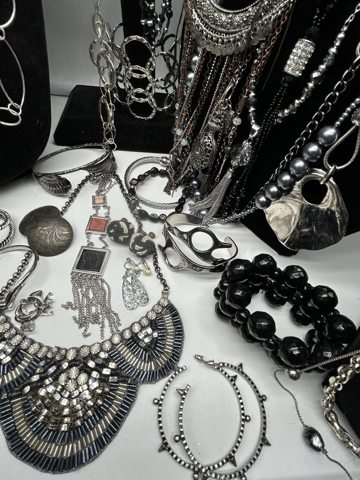Vntg to Now Black/Silver Jewelry Lot All Wearable 8+ Lbs, 148 Pc #240