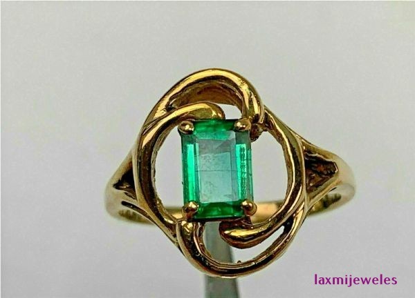 Real Emerald Ring 2.4Ct Emerald Cut Green Gemstone Swirl Solitaire 14K Gold Over