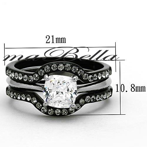 His Titanium Hers 4 Pcs Black Stainless Steel Wedding Engagement Ring Band Set