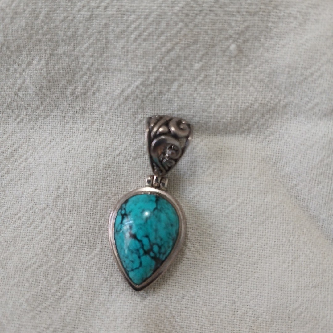 Vintage Turquoise Teardrop Necklace Pendant Stamped “925”