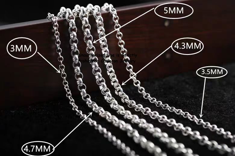 Pure 999 Fine Silver Necklace Men Women 3mm-8mm Cable Rolo Link Chain 18-30in