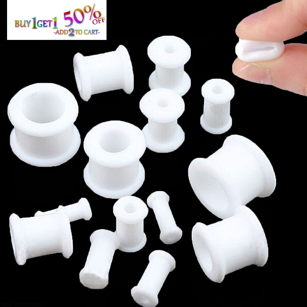 Pair 12g-50mm PINK SILICONE FLAT FLARE TUNNELS Double Gauges Thin Flesh 2007