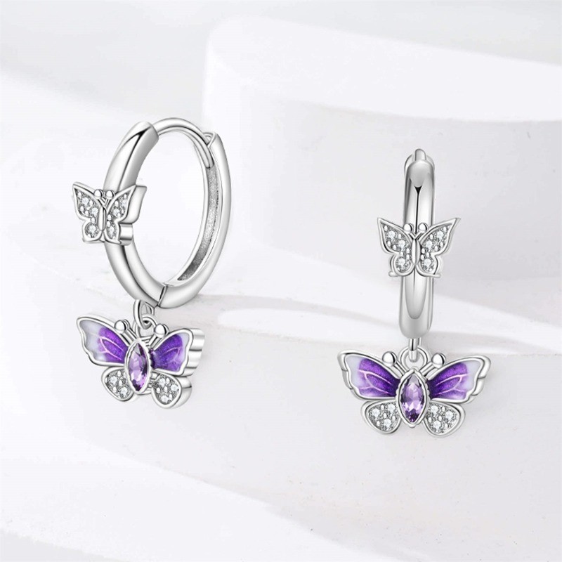 KUNSIR 925 Sterling Silver Romantic Butterfly Drop Earrings For Women Jewelry