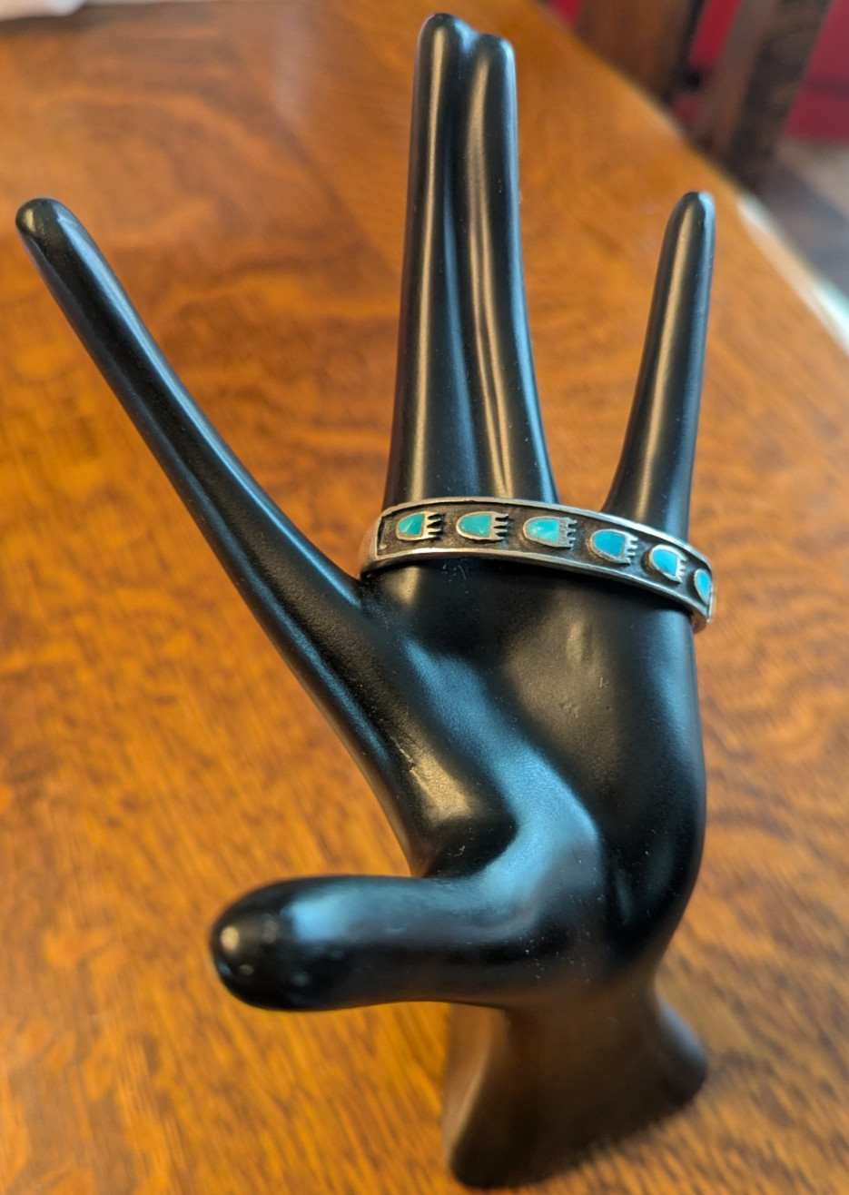 Vintage Sterling and Turquoise Bear Claw Native American Bracelet 18g