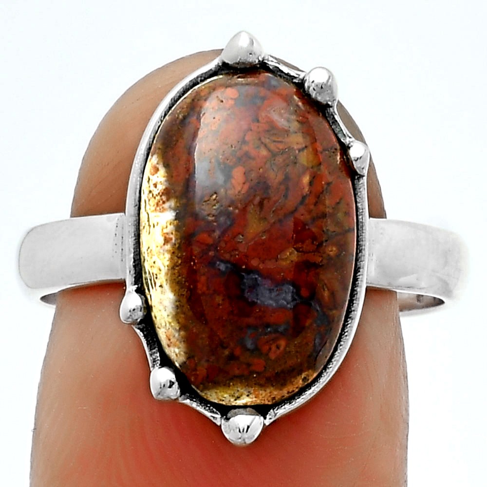 Natural Red Moss Agate 925 Sterling Silver Ring s.8.5 Jewelry R-1506