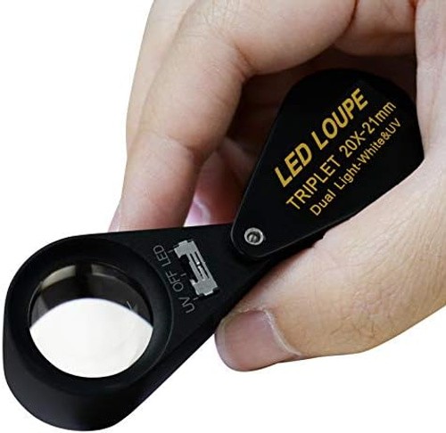 20x Magnifier Jewelry Loupe LED UV 21mm Triplet Lens Optical Glass, Pocket Ge…