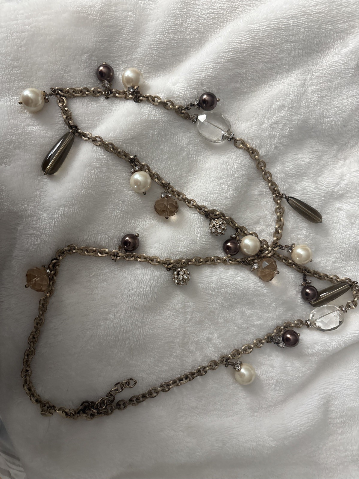 Stella & Dot Pearl and Crystal Matte Goldtone Chain Layering Necklace