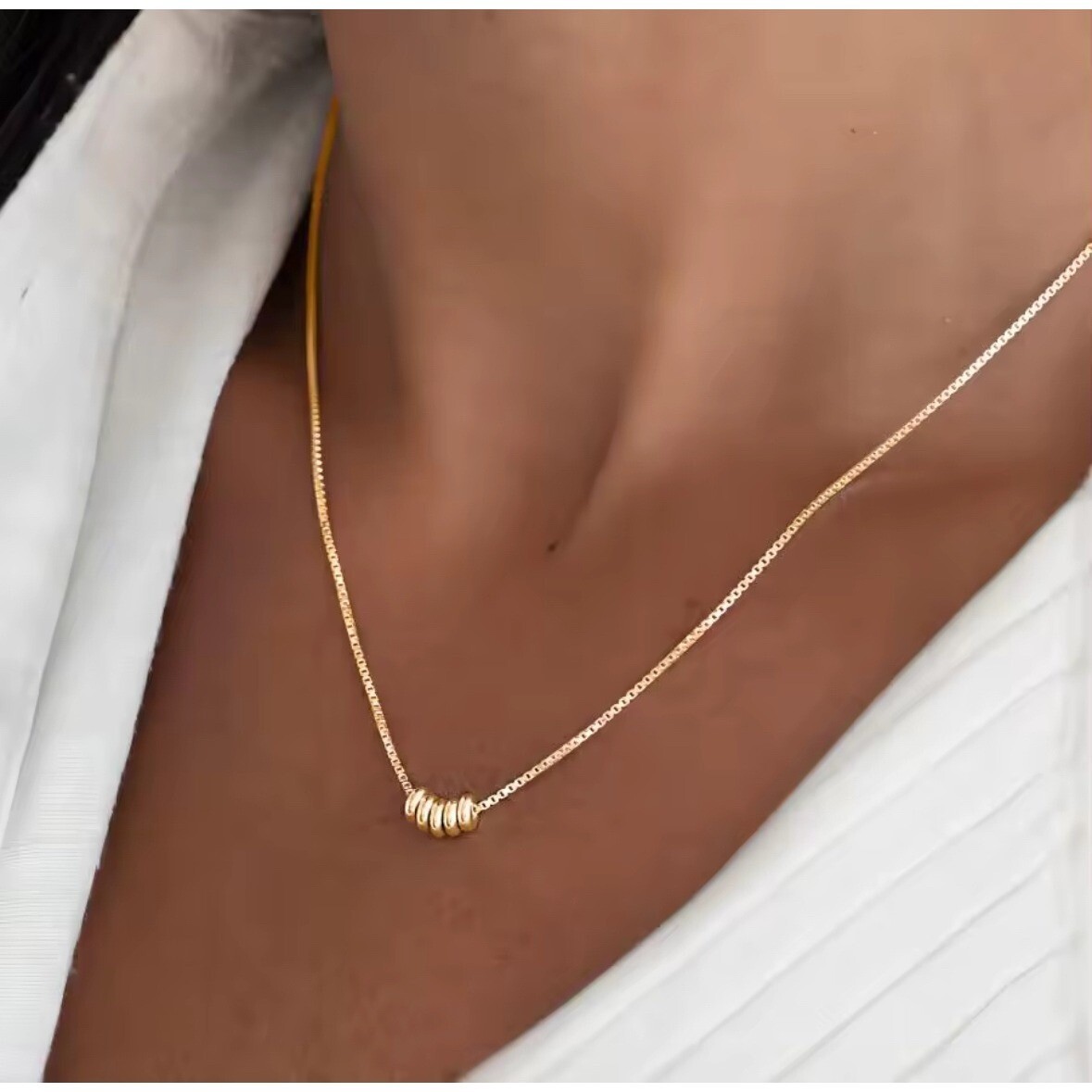 14k Over Silver Gold Bead Dainty Minimalist Layering Necklace Adjustable