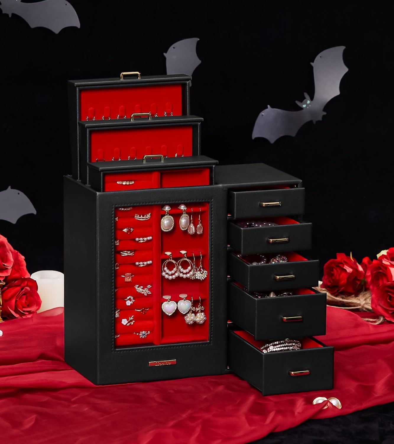 Elegant Large Jewelry Organizer with Glass Window & Velvet Lining – Ideal Gift