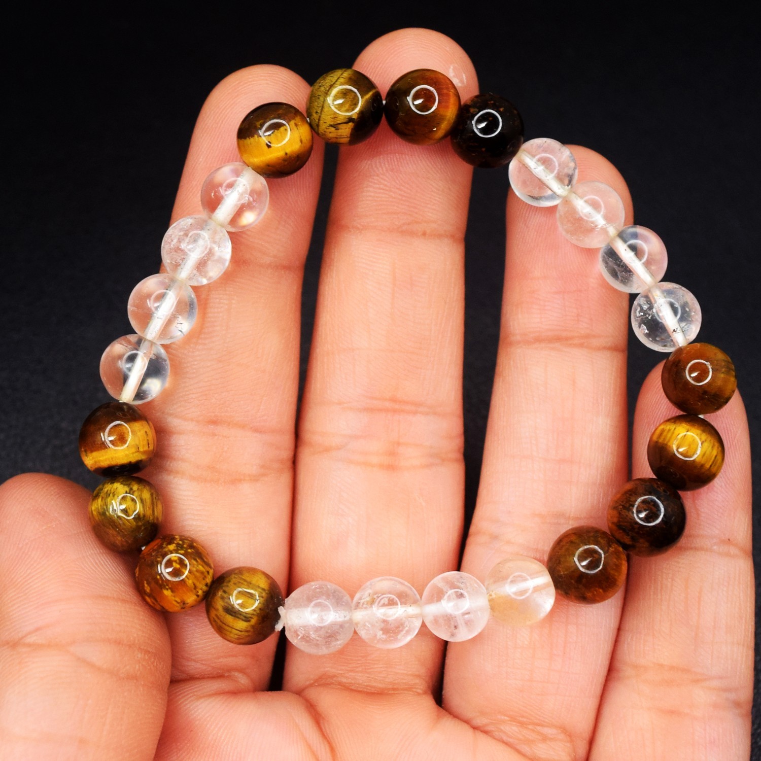 81.00 Cts Tiger Eye & White Quartz Best Beaded Stretchable Bracelet RK 36 AZ46