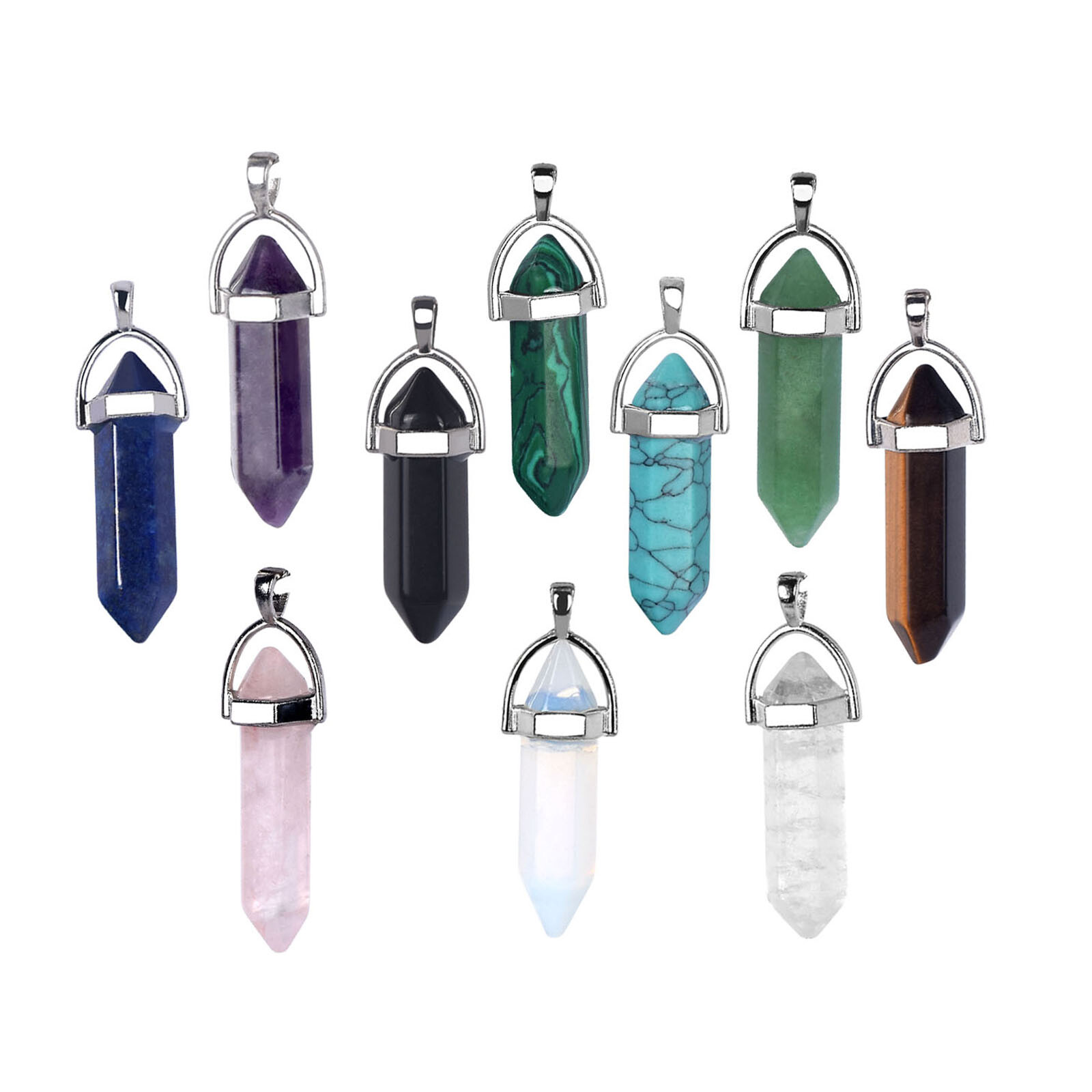 2PCS Hexagonal Stone Pendant Chakra Healing Crystal Pendant Necklace DIY Jewelry