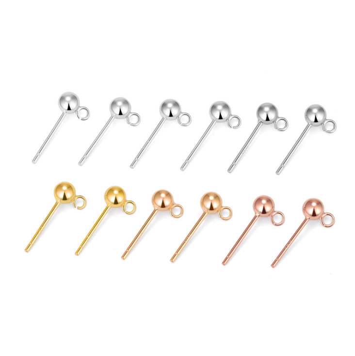 925 Sterling Silver Earring Post Pin Ball Open Ring Ear Stud DIY Finding Jewelry