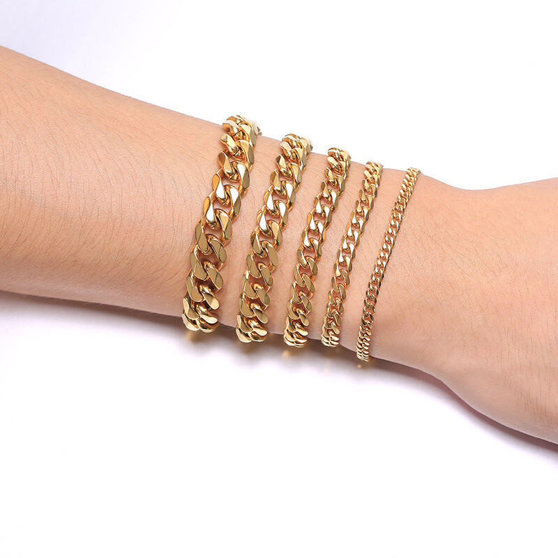 3/5/7/9mm Stainless Steel Curb Cuban Link Bracelet Mens Womens Chain Adjustable