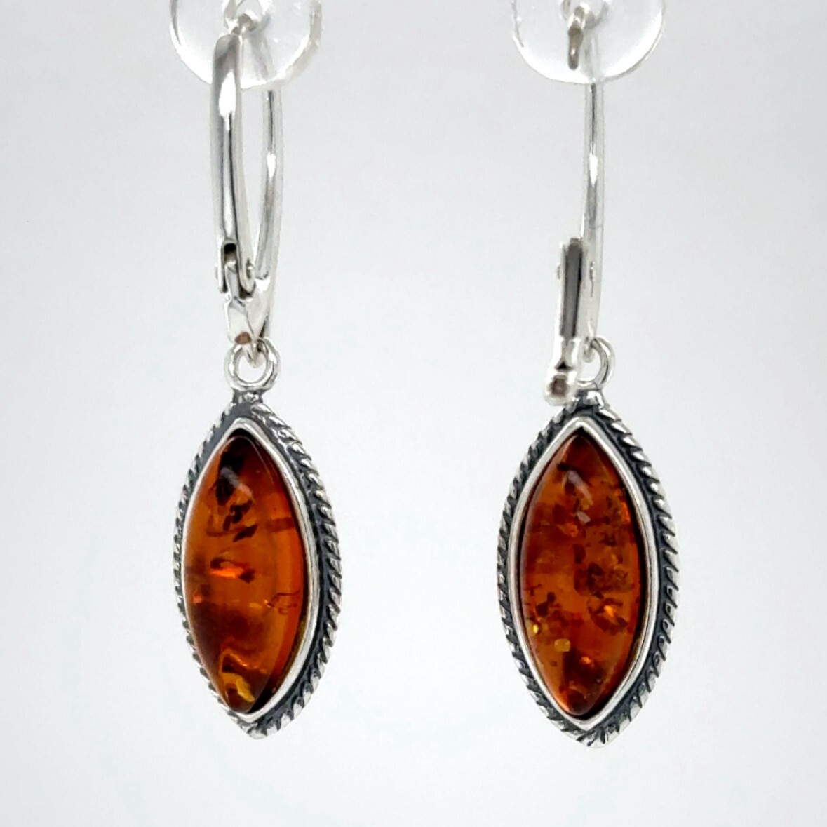 Cognac / Brown BALTIC AMBER Oval Leveback Earrings 925 STERLING SILVER #1591e