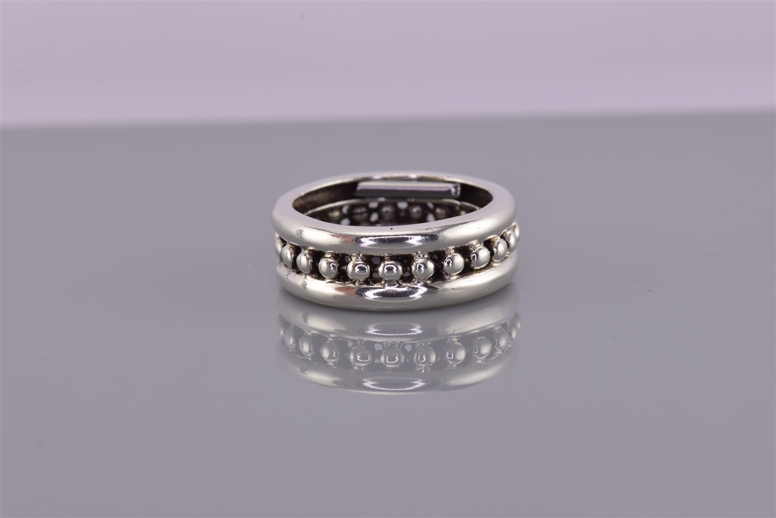 Sterling Silver 7mm Beaded Puffy Rimmed Eternity Band Ring 925 Sz: 5