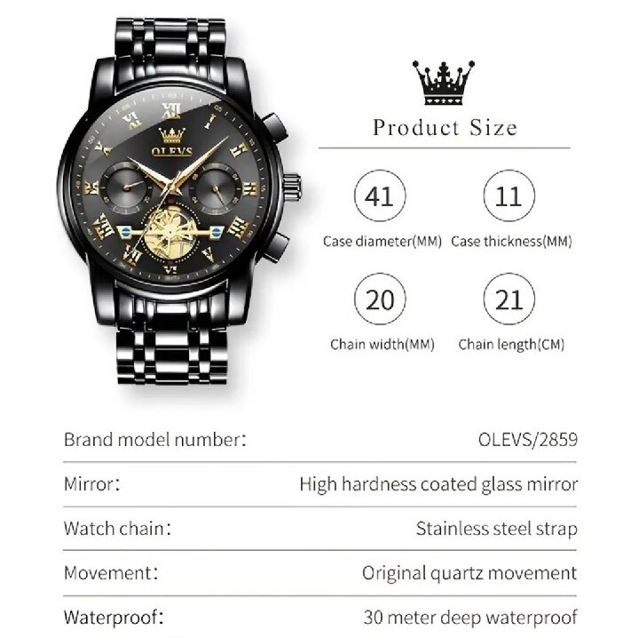 New OLEV’S Men’s Watch#2859. Waterproof, Luminous, Chronograph, Hollow Watch.