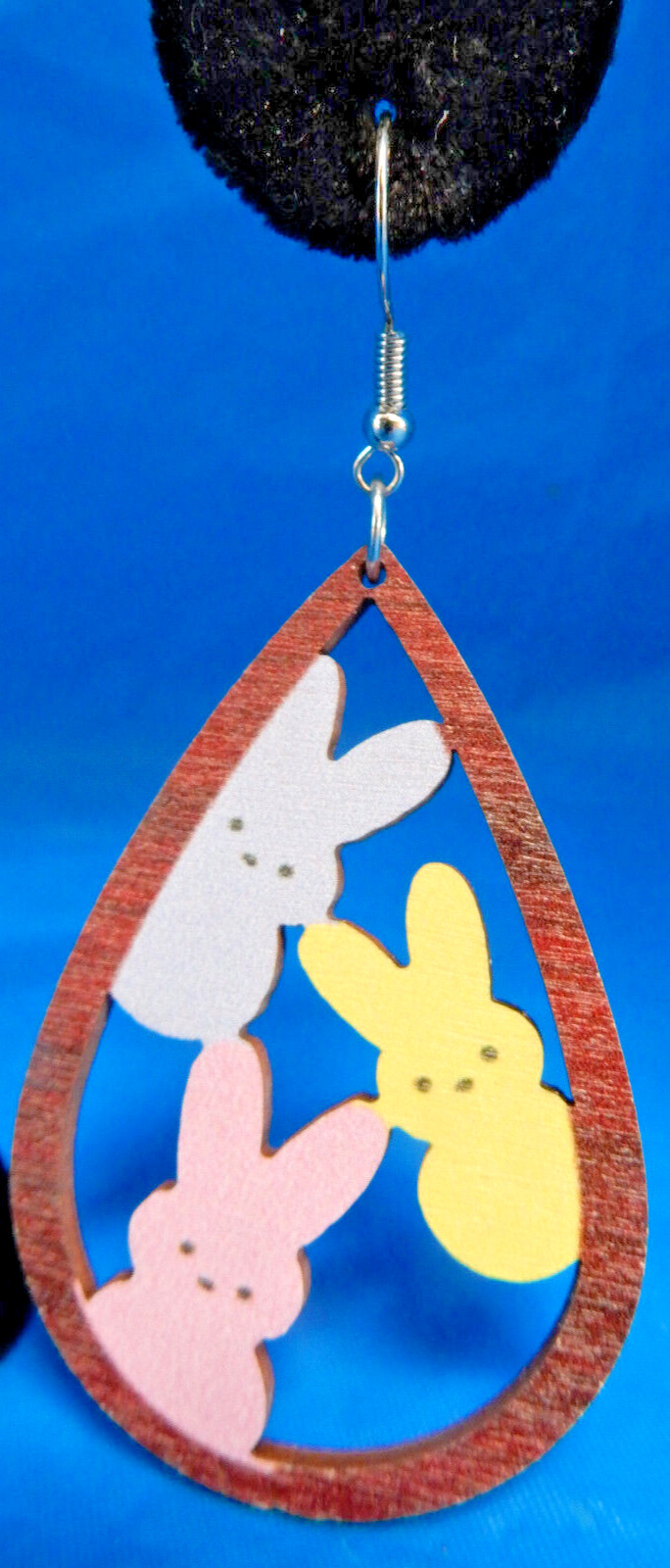 A-DOR-ABLE PEEPS BUNNY WOODEN CUTOUT EARRINGS, PERFECT 4 EASTER, SPRING, ANYTIME