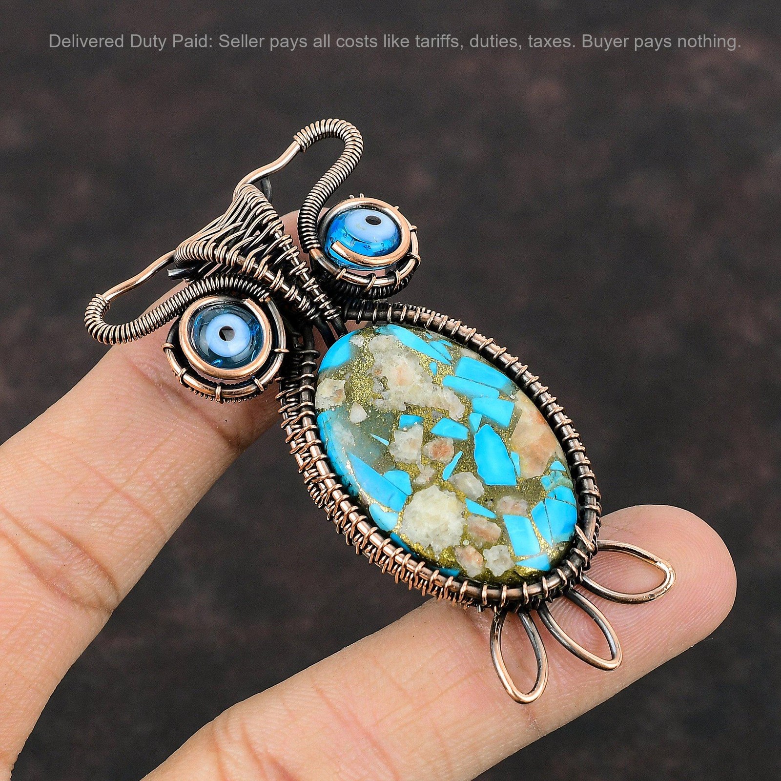 Copper Natural Pink Opal Copper Turquoise Blue Color Evil Eye Sister New Pendant