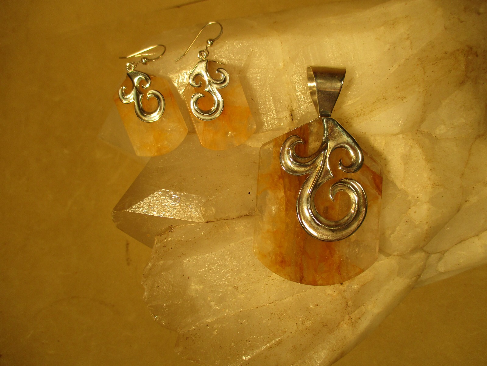 Jay KIng DRT HSN Sunshine Quartz Sterling Silver Pendant and Earring Set