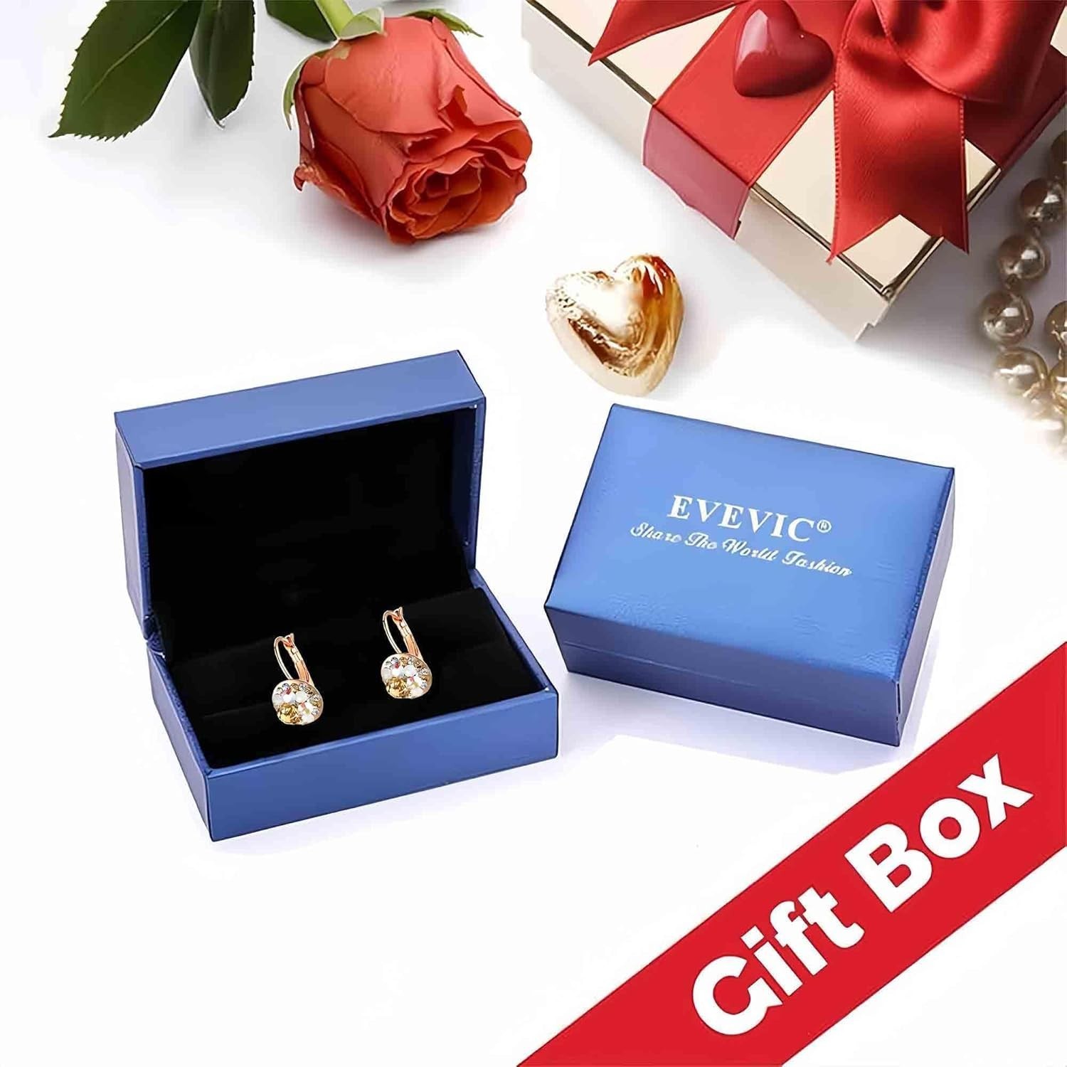 Stunning Dangle Earrings with Multicolor Austrian Crystals – Gift Box Included