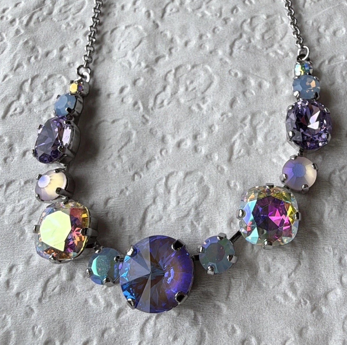 Sorrelli Silver Tone Multicolor Crystal Statement Chain Necklace EUC