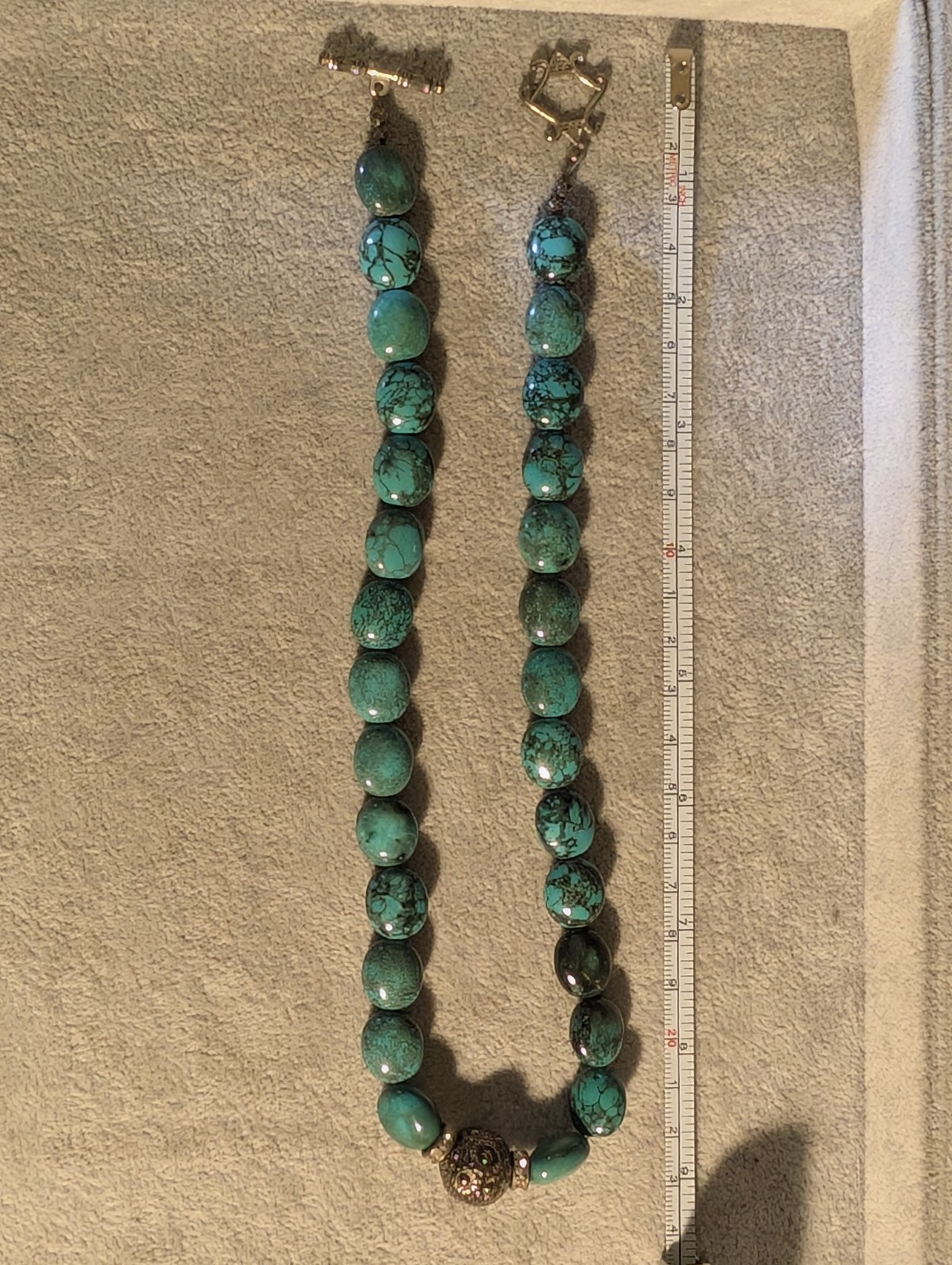 Beautiful Green Blue Spiderweb Turquoise Necklace! 21 Inches Long!