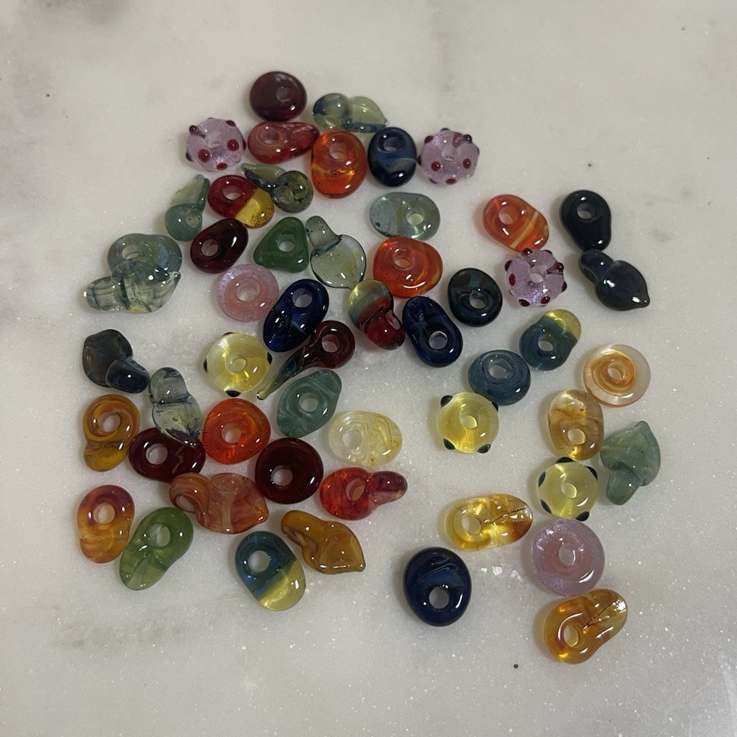 Handmade Lampwork Glass Beads Mixed Lot Artisan Donut Drop Leaf Colorful