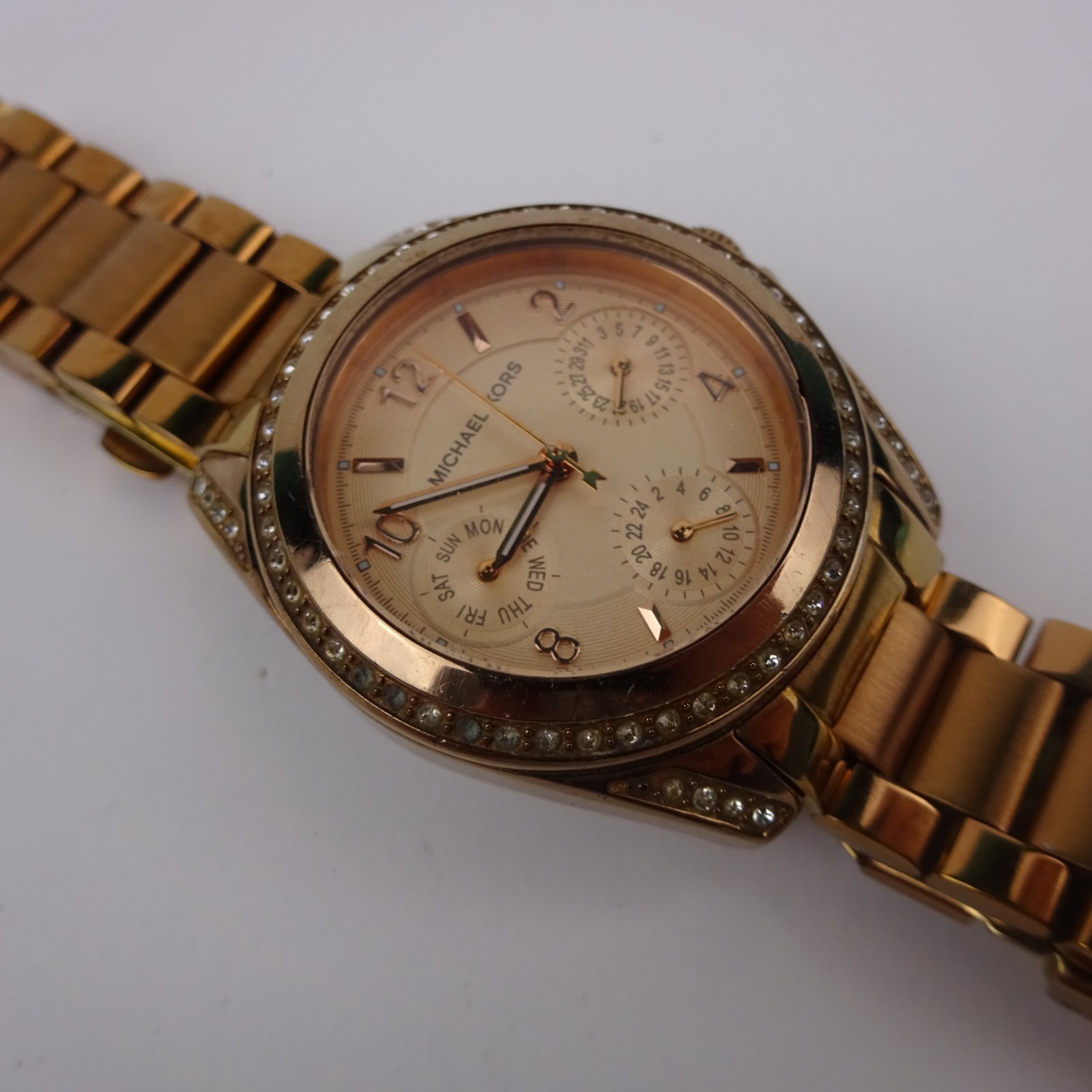 Michael Kors MK5613 Rose Gold Tone Day Date Gem Set VERY SMALL SIZE 15.5cm