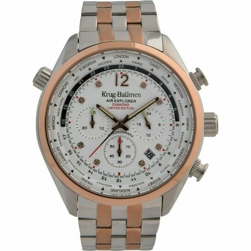 Krug Baumen Mens Air Explorer Diamond Ltd Ed Rose Gold Two Tone Watch,RRP£875