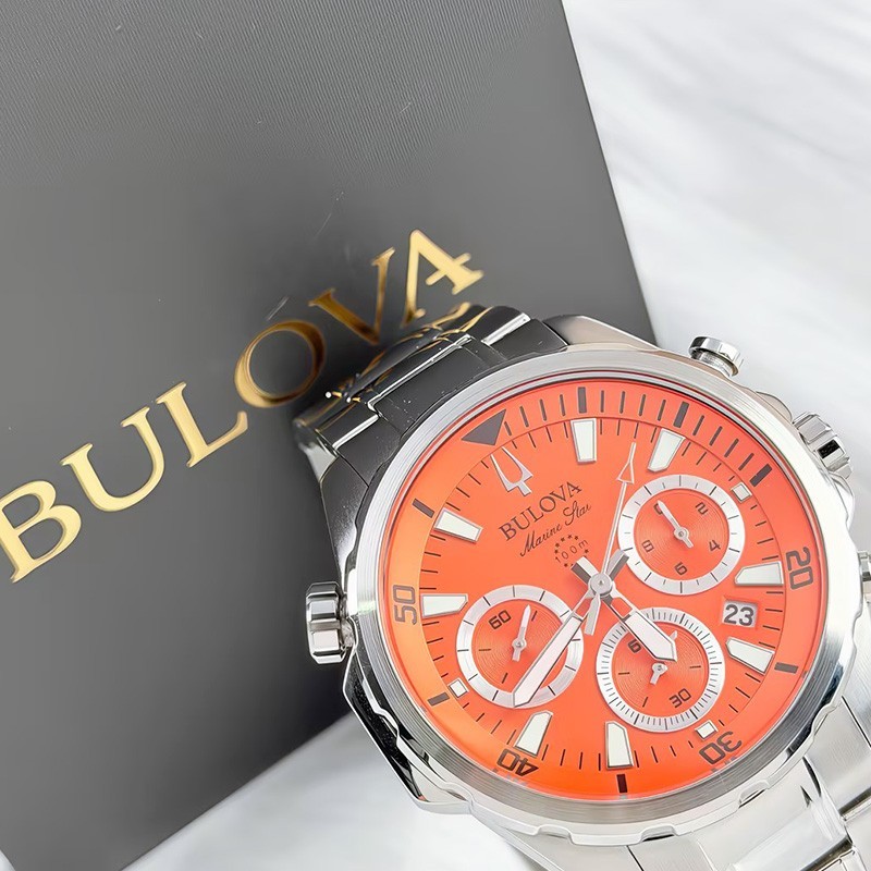 Bulova Marine Star Classic Orange Dial Chronograph Quartz Men’s Watch 96B395
