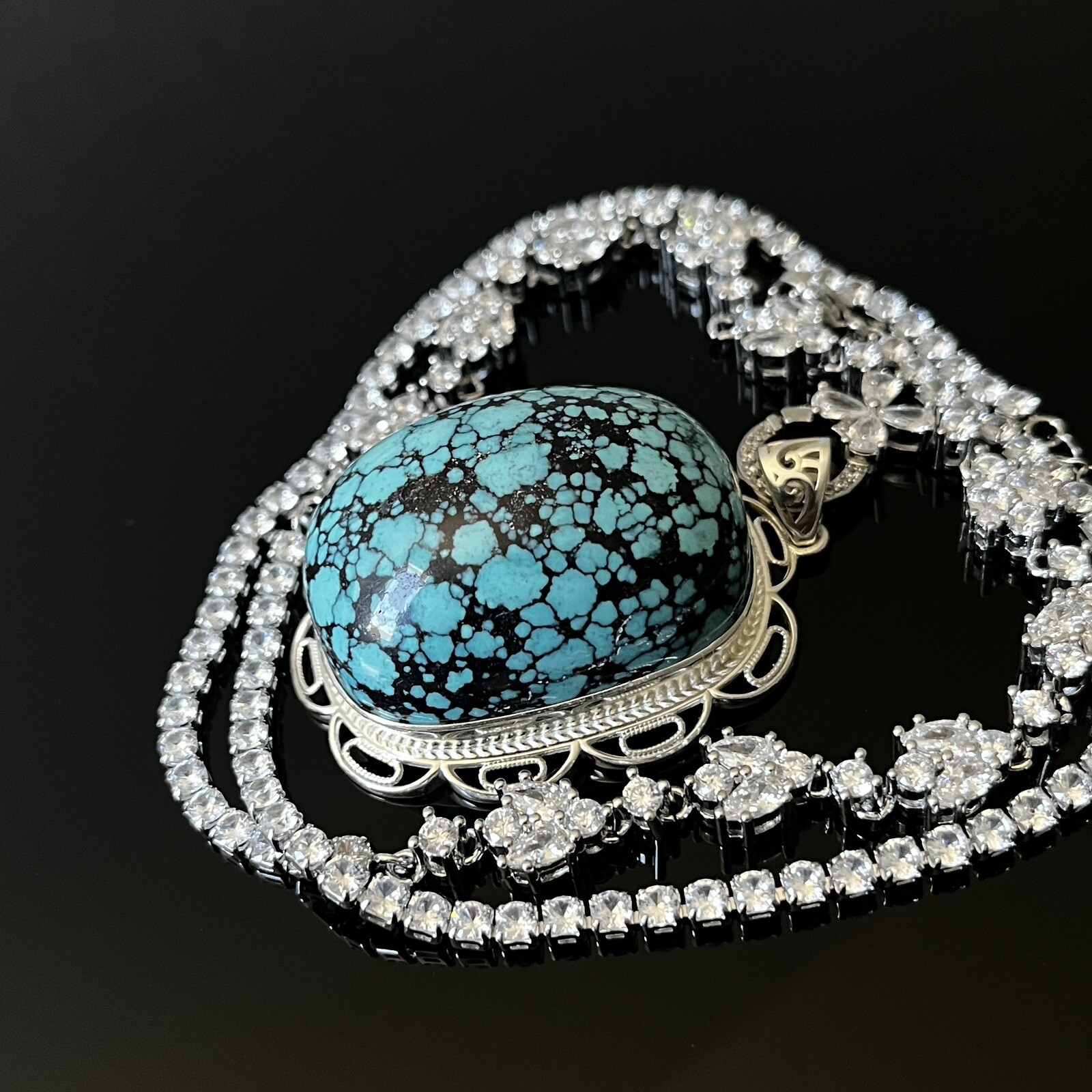 Natural Turquoise Lander Blue Gemstone Amulet Pendant Necklace Handmade Gift