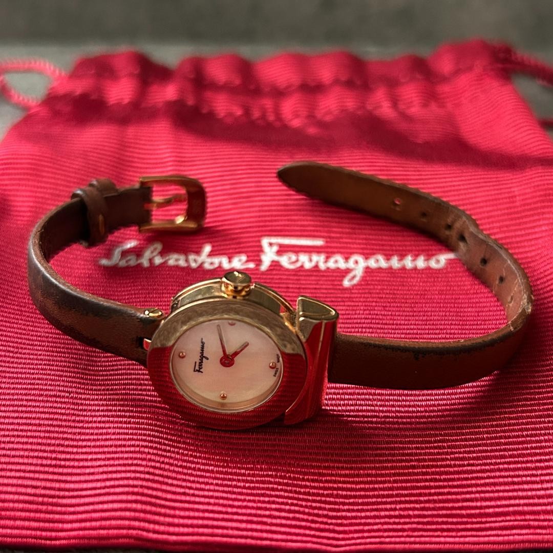 Salvatore Ferragamo Gancini Women’s Watch Pink Gold Shell Dial Used with Box