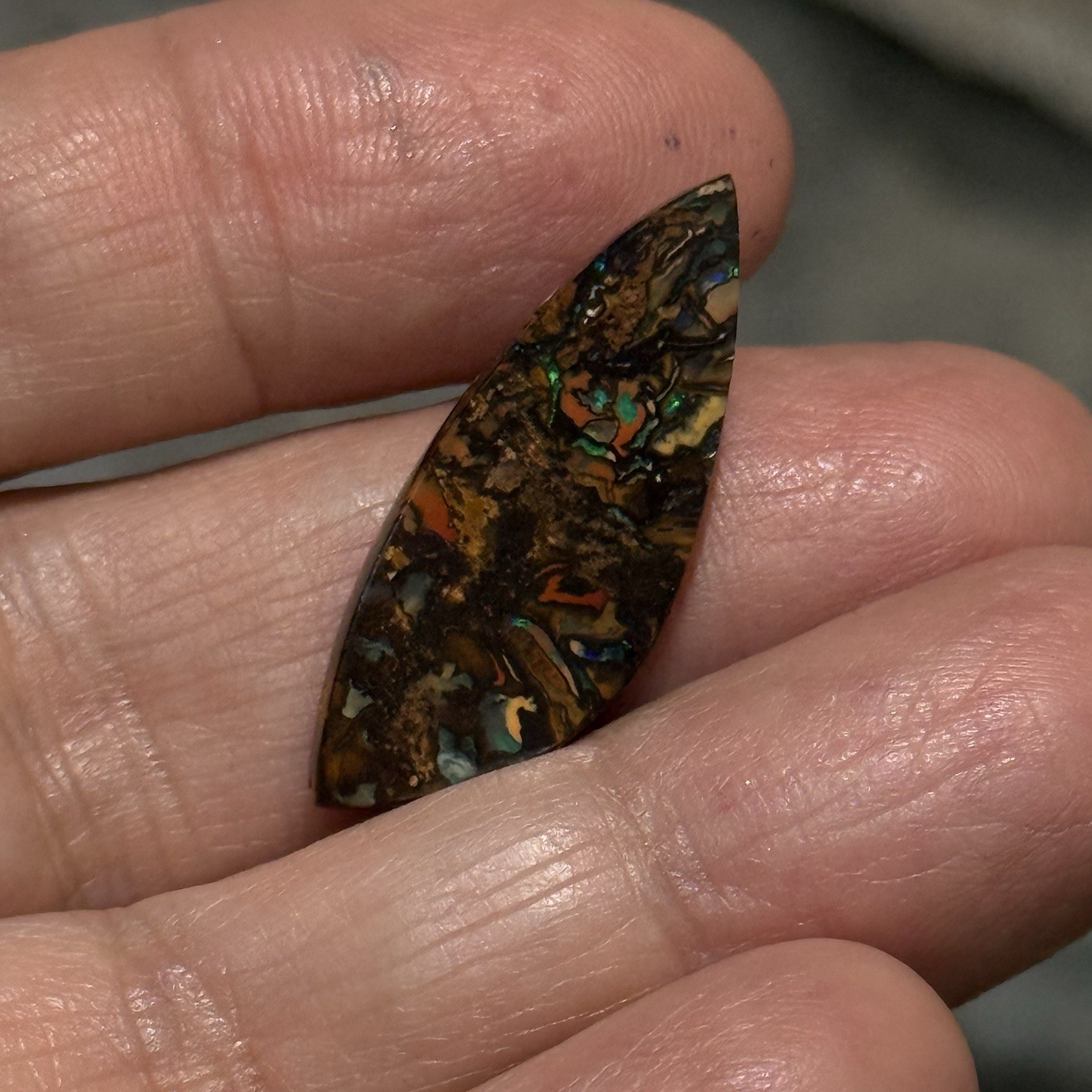 11ct 29×11.4×3.85mm Colorful Australian Koroit Boulder Opal Cabochon Gem