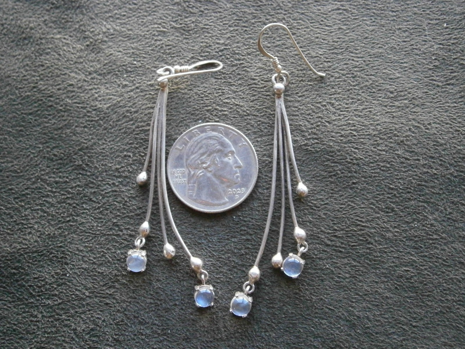 Long Fixed Clear Crystal Vintage Sterling Silver Dangle Hook Earrings 6.5g