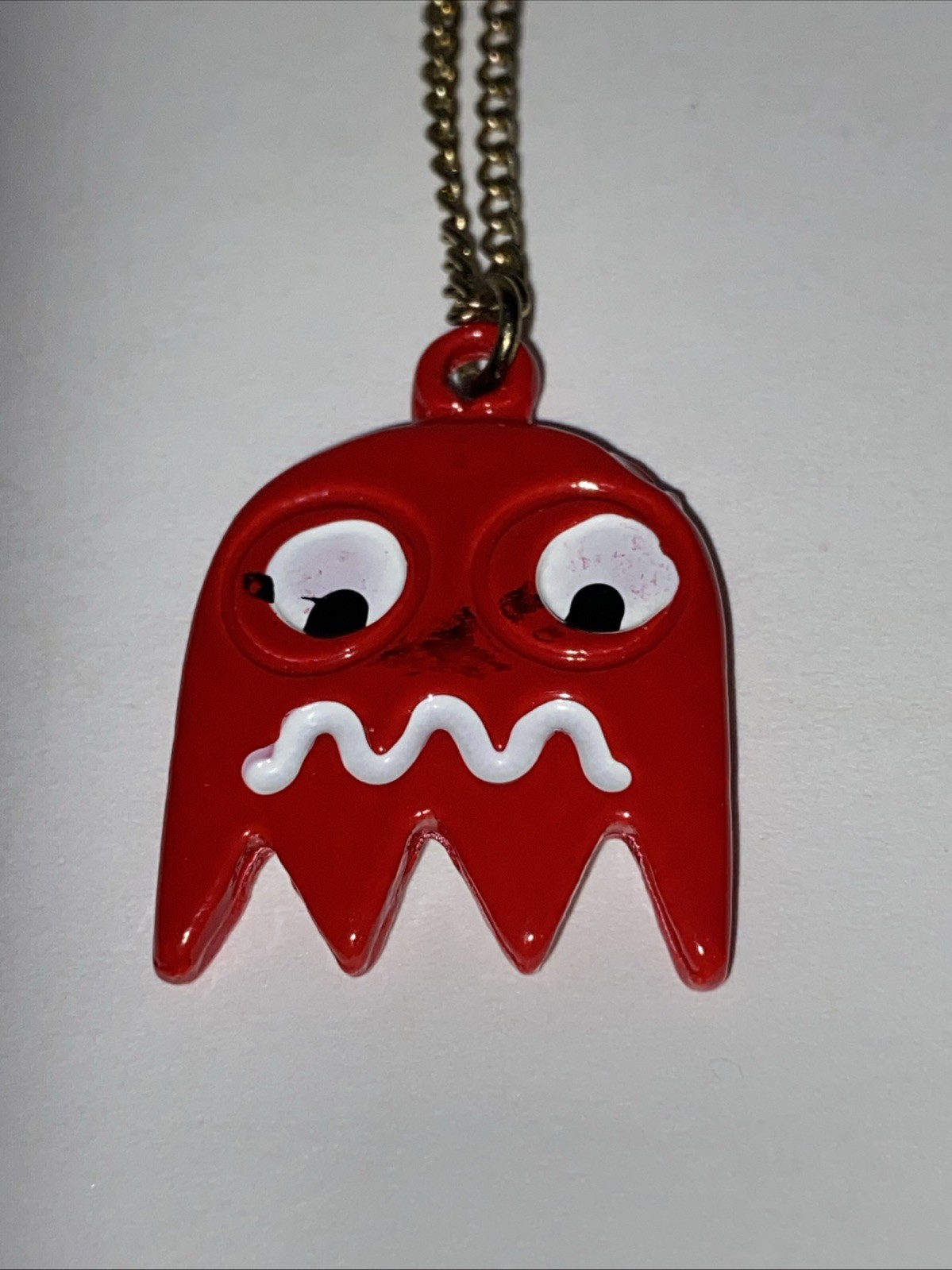 Vintage PAC Man Video Game Red Ghost Necklace