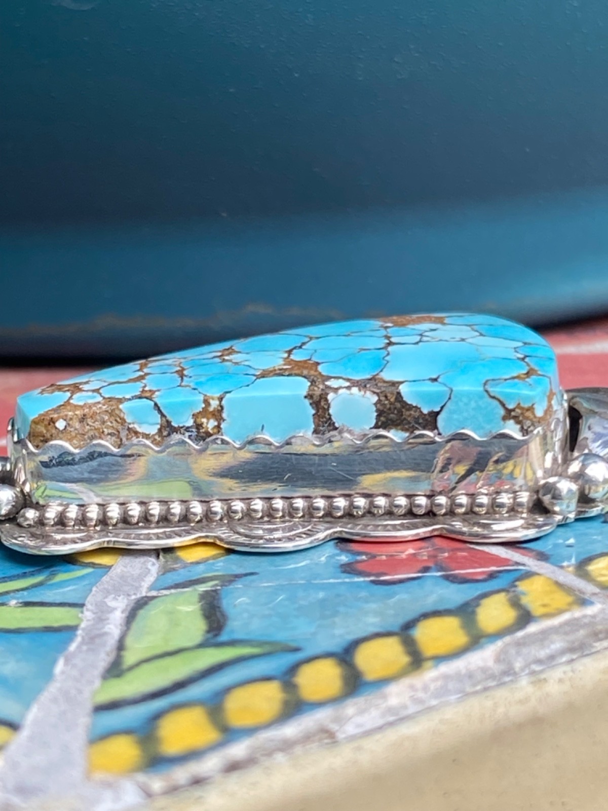 BRAND NEW Appaloosa Turquoise Stamped Floral Pendant 925 Silver