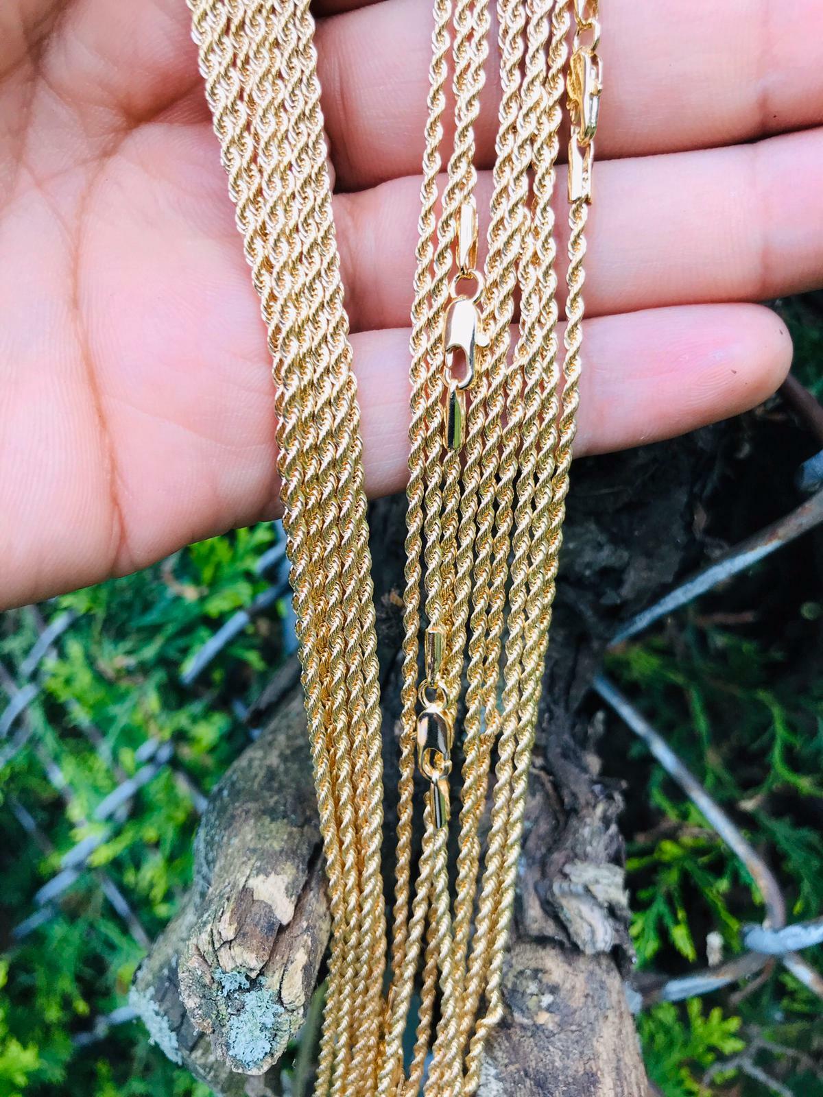 18K Gold Filled Rope Chain 20in 3mm Mens Cadena Soga Oro Laminado Hombre