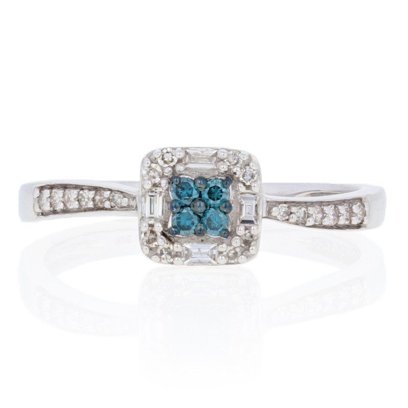 NEW .25ctw Round Brilliant Diamond Ring – Sterling Silver Fancy Blue Curved Halo