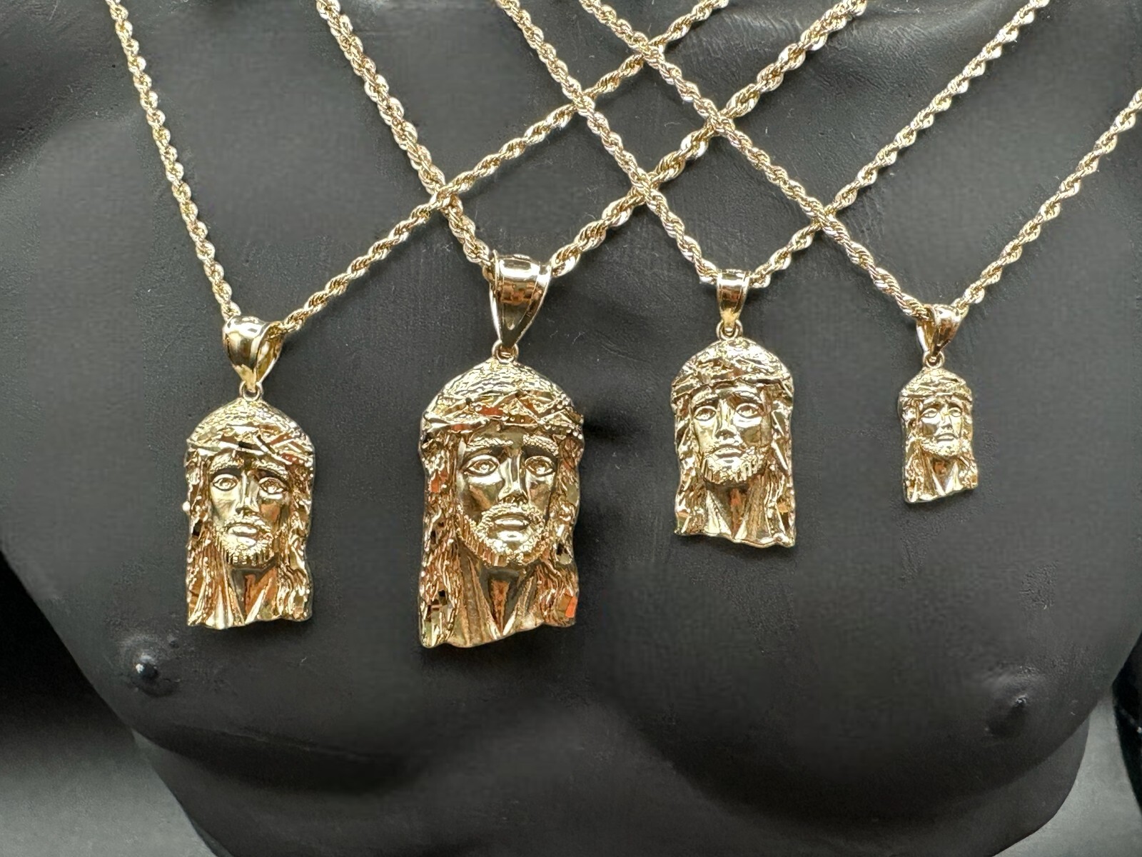 14K Solid Gold- Jesus Head Pendant – Jesus Face Diamond Cut Charm Pendant 4 Size