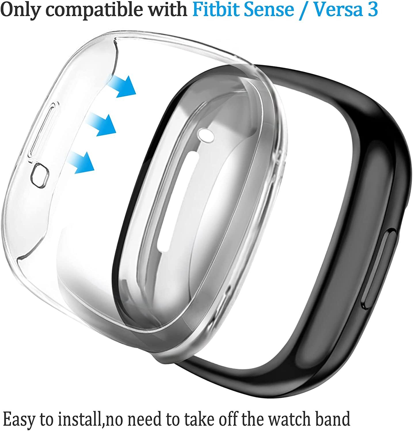 Soft TPU Cover Sport Silicone Watch band Strap For Fitbit Versa 3 4/Sense 2 1